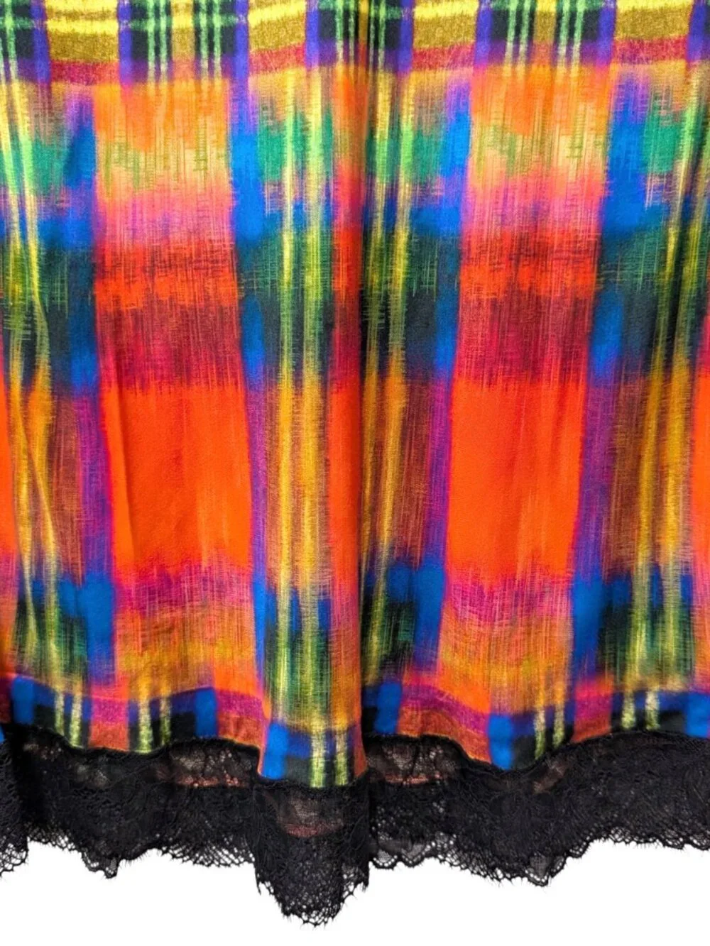 Desigual Womens NWT Size S Neon Tartan Plaid Pull On Lace Hem Trim Slip Skirt - Picture 5 of 10